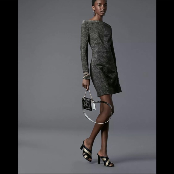 NWT Diane von Furstenberg Long-Sleeve Metallic-Knit Mini Dress - Picture 3 of 16